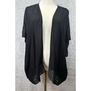 GARAGE Womens Open Lace Trim Duster Cardigan Black OS One Size Fairygoth Grunge